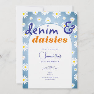 Convites Arca Idade Moderna Denim Daisies Aniversário de Ve