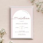 Convites Arca moderna e minimalista 16<br><div class="desc">Projetado para coordenar com nossa coleção moderna de boho, este moderno e doce convite de aniversário 16 apresenta a tendência e o popular arco em branco sobre fundo cor-de-rosa bege, emparelhado com fonte de script. Para personalização mais avançada deste design, por exemplo, alteração do layout, da fonte ou do tamanho...</div>