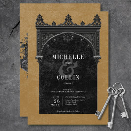 Convites Arca Negra Gótica e Casamento Dourado de Rosas Neg