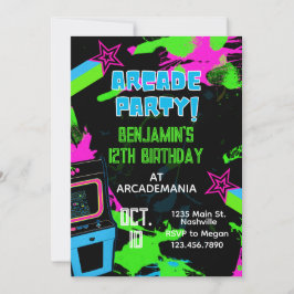Convites Arcade Birthday Gaming Party - Festa de Jogos, Bri