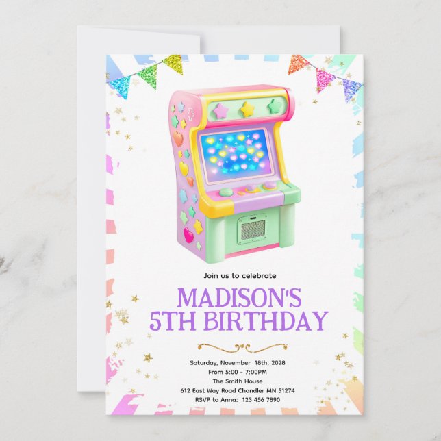 Convites Arcade game girl party invitation (Frente)