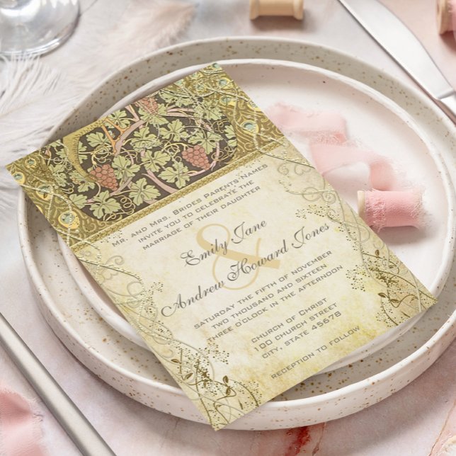 Convites Arch Art Nouveau Peacock Cranberry Dust Weding (Criador carregado)