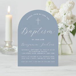 Convites Arch Baptism Dusty Blue Modern Christening