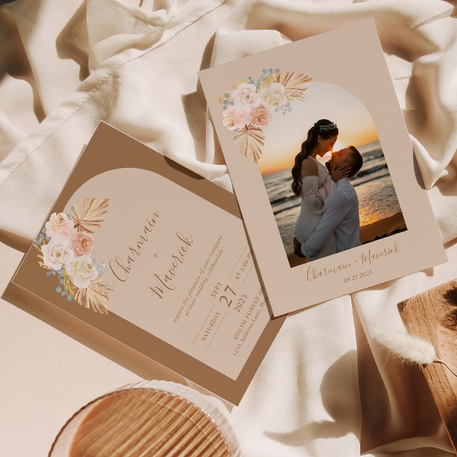 Convites Arch Boho Pampas Grass Wedding (Criador carregado)