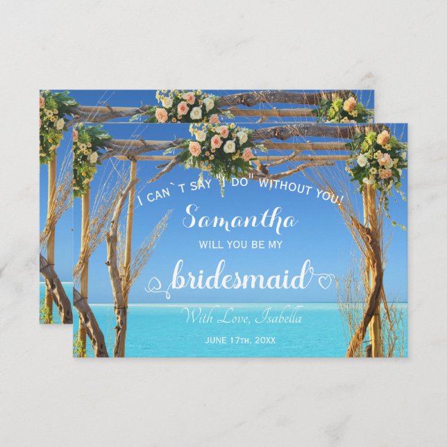 Convites Arch Bridesmaid de Casamento de Praia no Oceano Fl (Frente/Verso)