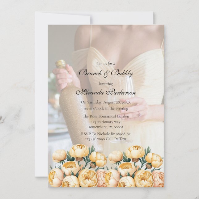 Convites Arch Butter Yellow Photo Brunch e Bubble (Frente)