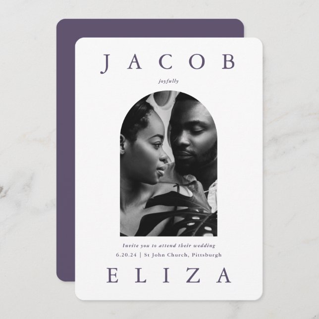 Convites Arch De Casamento Elegante Código Rsvp Duas Foto (Frente/Verso)