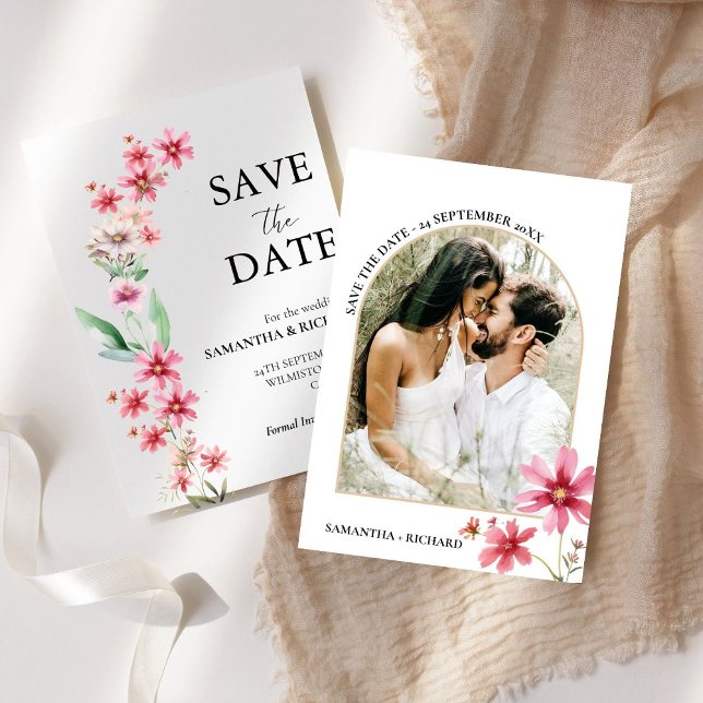 Convites Arch Dusty rosa Wildflower Casamento Salvar Data (Criador carregado)