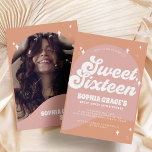 Convites Arch e foto retrô cor-de-rosa e laranja Boho 16<br><div class="desc">Arch e Fotografia do Boho Cor-de-Rosa e Laranja,  Sweet 16 Convite</div>