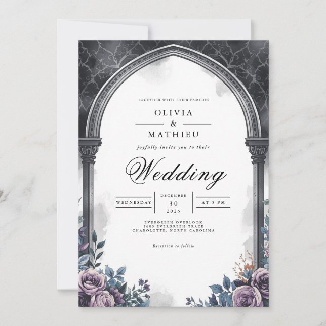 Convites Arch Escuro Floral Romance Wedding (Frente)