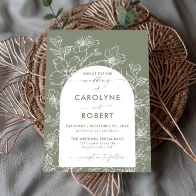 Convites Arch Minimalista Sage Green Boho Foto de Casamento (Criador carregado)