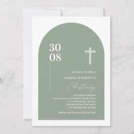 Convites Arch Minimalista Verde Moderno Christening Invi