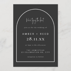 Convites Arch Modern Tying Knot Weding Black Matte Script
