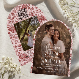 Convites Arch Photo Floral Toile Script Save the Date