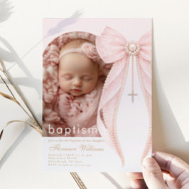 Convites Arch Photo Pink Coquette Bow Baby Girl Baptism