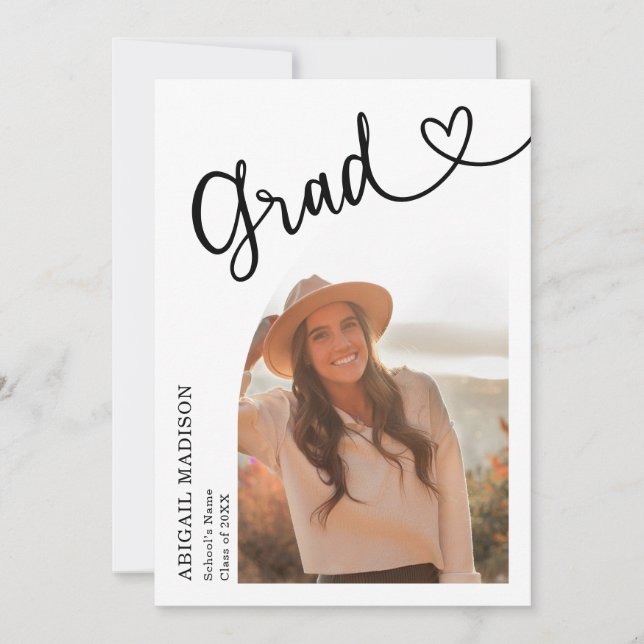 Convites Arch Photo Script with Heart Graduation Party  (Frente)