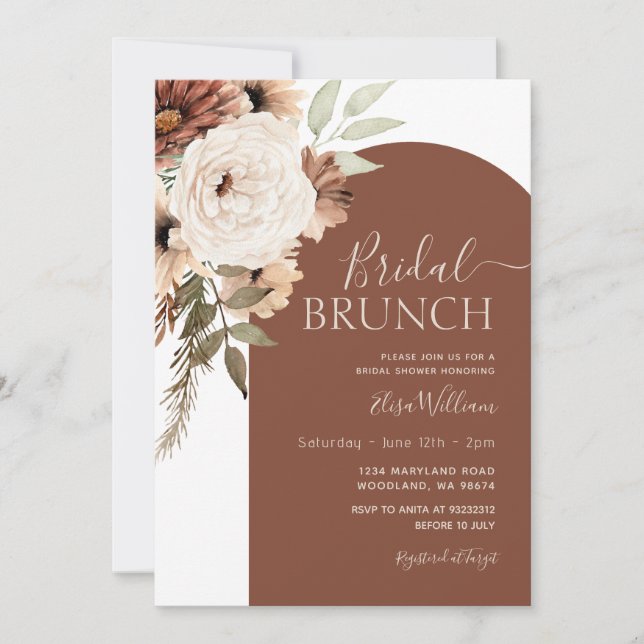 Convites Arch Terracotta Floral Boho Bridal Brunch (Frente)