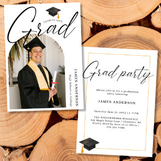 Convites Arch Trendy Modern Script Photo Graduation Party