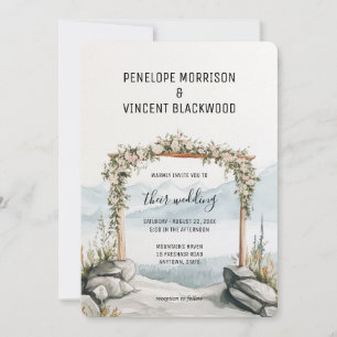 Convites Arch Wedding na aquarela das montanhas