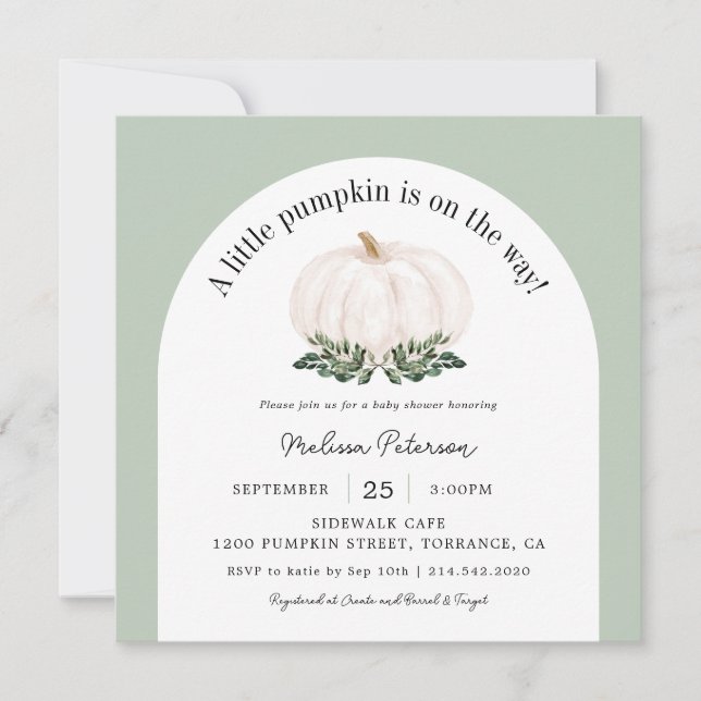 Convites Arch White Pumpkin Fall Chá de fraldas Square Conv (Frente)