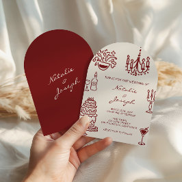 Convites Arched Drawn Burgundy Romantic Whimsical Wedding