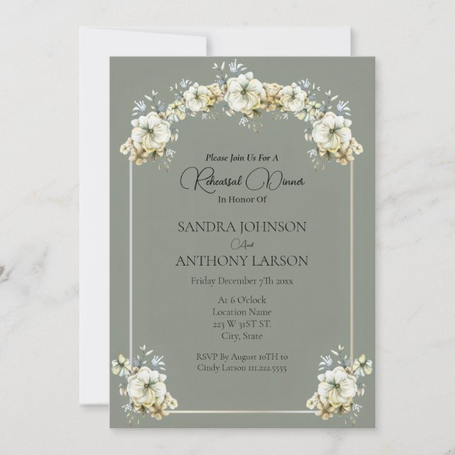 Convites Arched Floral Sage Green Wedding Rehearsal  (Frente)