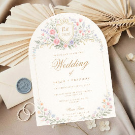 Convites Arched Floral Wedding Monogram, Romantic Garden