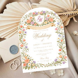 Convites Arched Floral Wedding Monogram, Romantic Garden