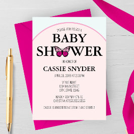 Convites Arched Frame Pink Butterfly Baby Shower Invitation