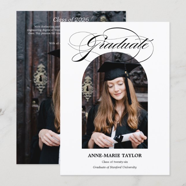 Convites Arched Photo and Script Graduate Announcement (Frente/Verso)