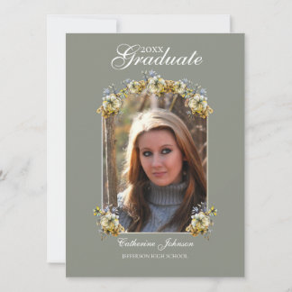 Convites Arched Sage Green Floral Graduation
