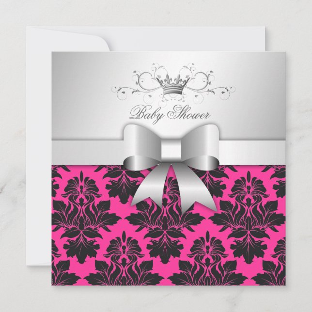 Convites Arco 311-Blackberry Pink Damask| Chá de fraldas (Frente)