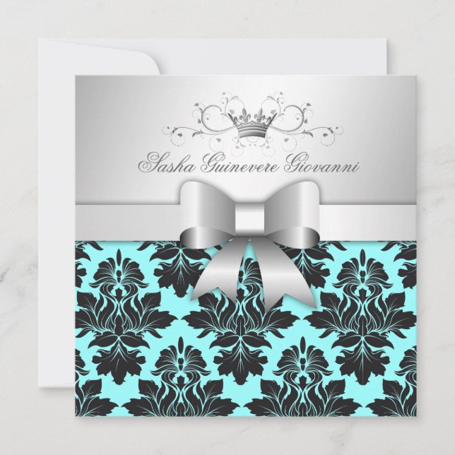 Convites Arco 311-Blackberry Turquoise Damask| Doce 16 (Frente)