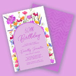 Convites Arco 60ª Festa de aniversário de flor selvagem rox<br><div class="desc">Um arco de Boho roxo rodeia seus 60º detalhes de Festa de aniversário. Flores silvestres coloridas adicionam um toque floral em roxo, amarelo alaranjado e vermelho. A escrita moderna também em roxo adiciona uma vibração de tendência que também é feminina. O dorso é roxo profundo com um sutil padrão de...</div>