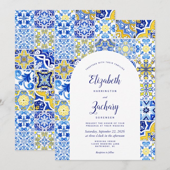 Convites Arco Amarelo Russo Casamento Azulejo Português (Frente/Verso)