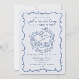 Convites Arco Azul Bolo Retro Coração Coquette Galentine