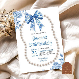 Convites Arco Azul Chinoiserie Pérolas Mulheres Aniversário