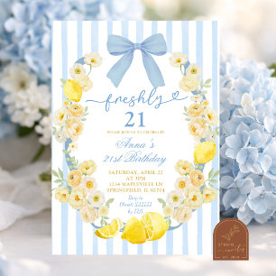 Convites Arco Azul Floral Limão Fresco 21 Aniversário