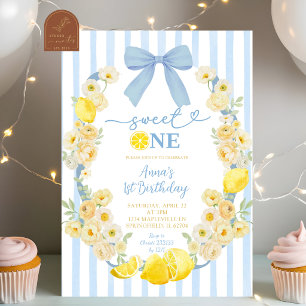 Convites Arco Azul Floral Limão Sweet One 1º Aniversário