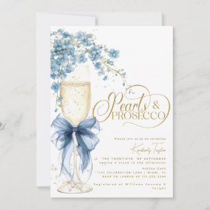 Convites Arco Azul Floral Pérolas e Prosecco Chá de Noiva