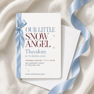 Convites Arco Azul Pequeno Anjo da Neve Inverno Primeiro An