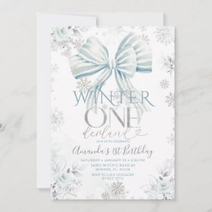 Convites Arco Azul Prata Neve Inverno Onederland Aniversári