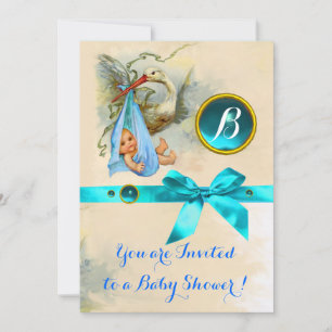 CONVITES ARCO AZUL STORK BABY CHÁ GEMSTONE MONOGRAM