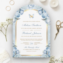 Arco Borboleta Casamento Floral Azul Macio Dourado