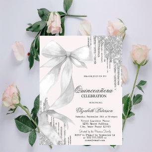 Convites Arco Branco Brilho Prata Gotas Quinceañera