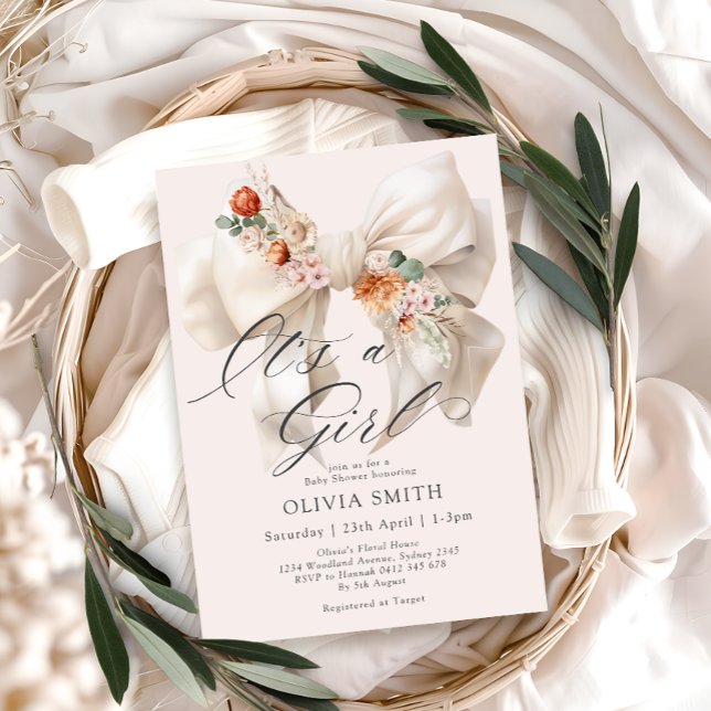 Convites Arco branco é Chá de fraldas floral feminino (Criador carregado)