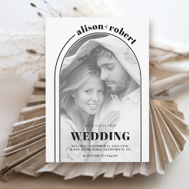 Convites Arco branco preto moderno e casamento fotográfico