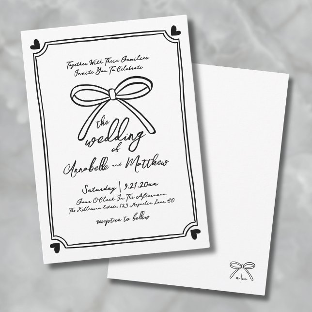Convites Arco Caprichoso Desenhado à Mão Casamento (Hand Drawn Whimsical Bow Wedding Invitation)