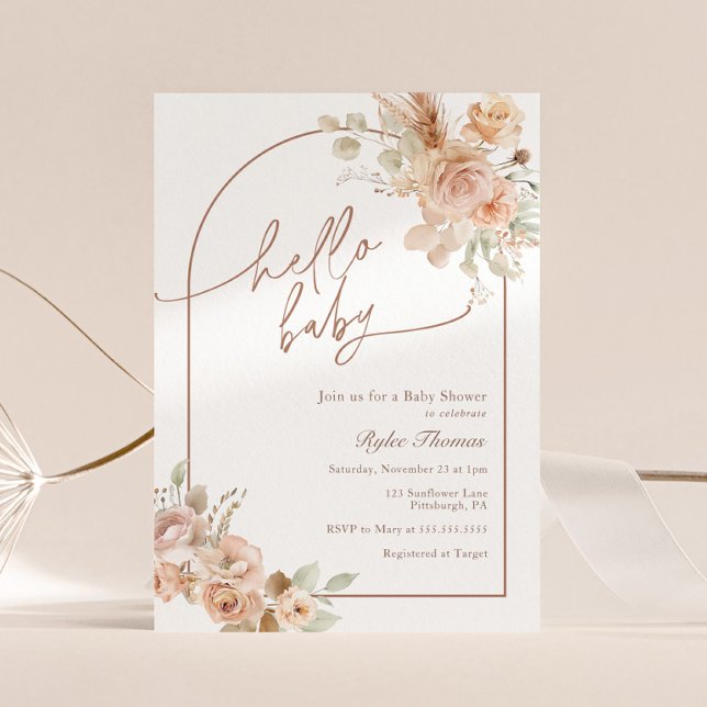 Convites Arco Chá de fraldas de Grass Boho Pampas (Criador carregado)