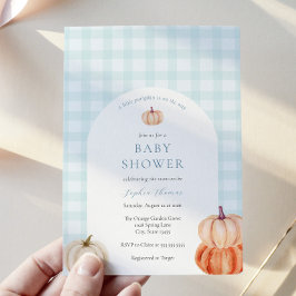 Convites Arco Chá do Bebê Gingham Blue Pumpkin